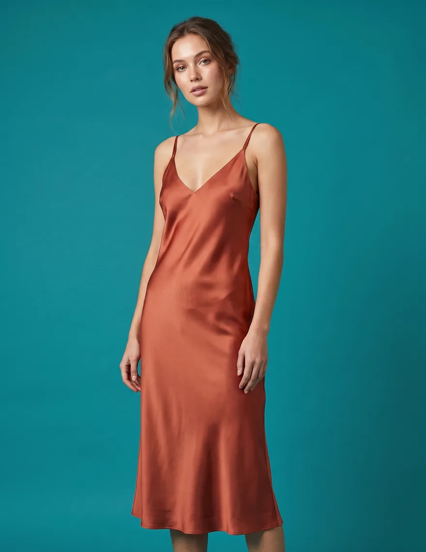 A model wearing a dress, generated by PopSmart AI Virtual Try On.
